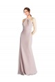 Buy Long Slim Chiffon Bridesmaid Dress with Ruffled Waist and Keyhole UK