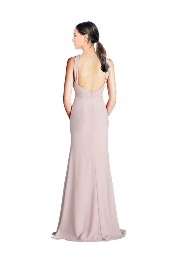 Buy Long Slim Chiffon Bridesmaid Dress with Ruffled Waist and Keyhole UK