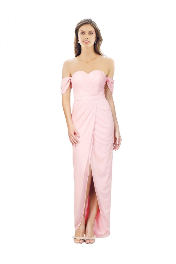 Buy High Low Off the Shoulder Strapless Ruched Chiffon Bridesmaid Dress UK