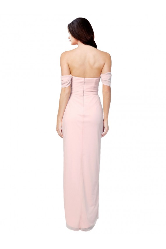 Buy High Low Off the Shoulder Strapless Ruched Chiffon Bridesmaid Dress UK