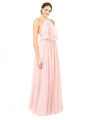 Buy Halter Neck Chiffon Bridesmaid Dress with Double Ruffle Front UK