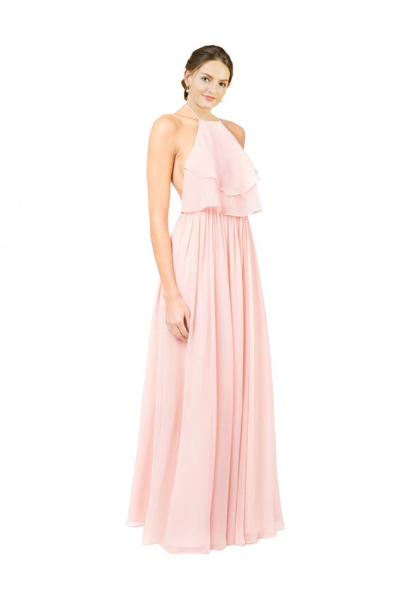 Buy Halter Neck Chiffon Bridesmaid Dress with Double Ruffle Front UK
