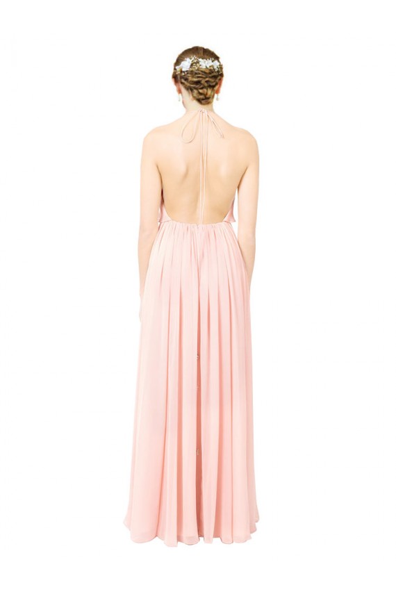 Buy Halter Neck Chiffon Bridesmaid Dress with Double Ruffle Front UK