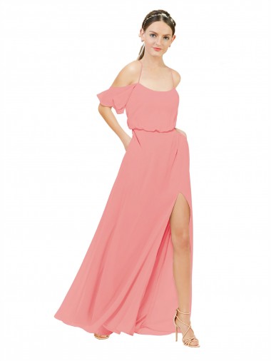 Buy Draped Off the Shoulder Sleeves Chiffon Bridesmaid Dress UK