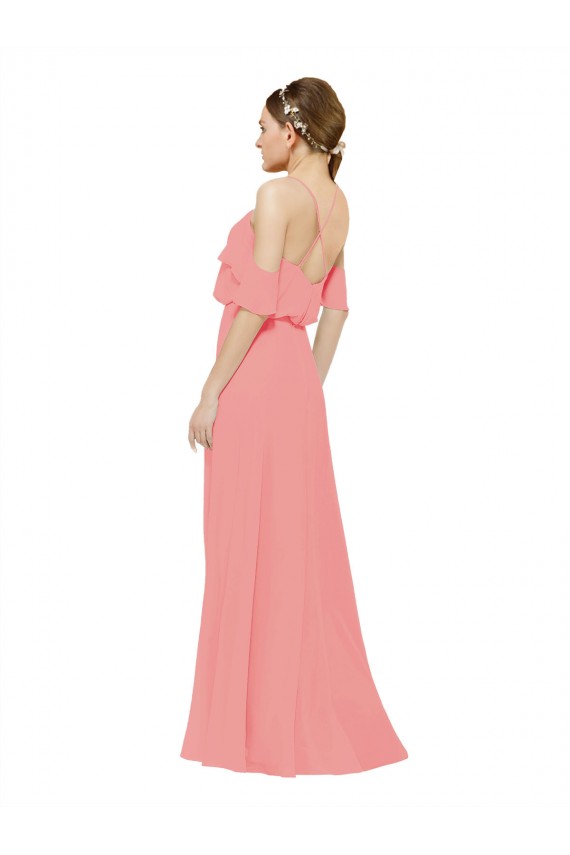 Buy Draped Off the Shoulder Sleeves Chiffon Bridesmaid Dress UK