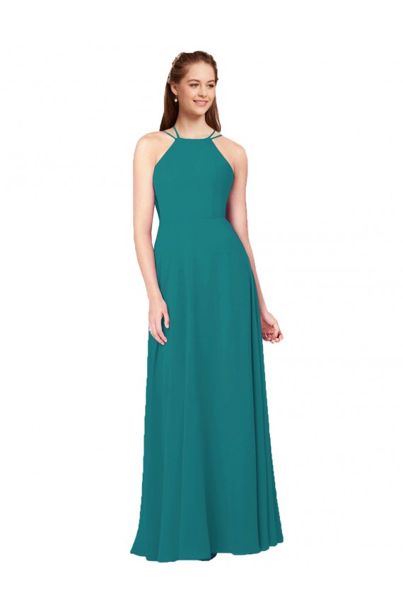 Buy Simple Chiffon Bridesmaid Dress with High Halter Neckline UK