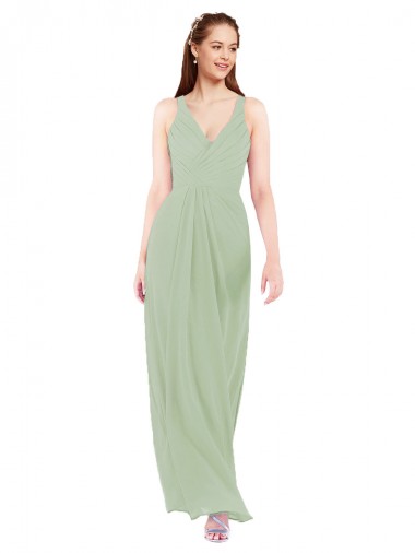 Buy Feminine Chiffon Bridesmaid Dress with Ruching and V-Neckline UK