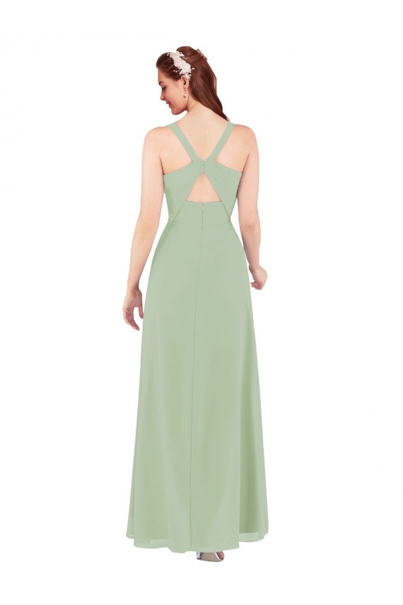 Buy Feminine Chiffon Bridesmaid Dress with Ruching and V-Neckline UK