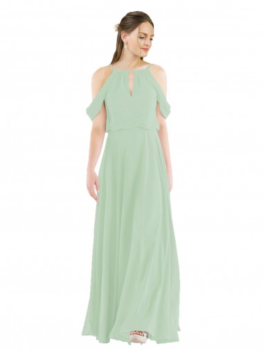 Buy Off-the-Shoulder Long Chiffon Beachy Bridesmaid Dress UK