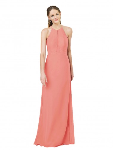Buy Modern Long Chiffon Bridesmaid Dress with Keyhole Back UK