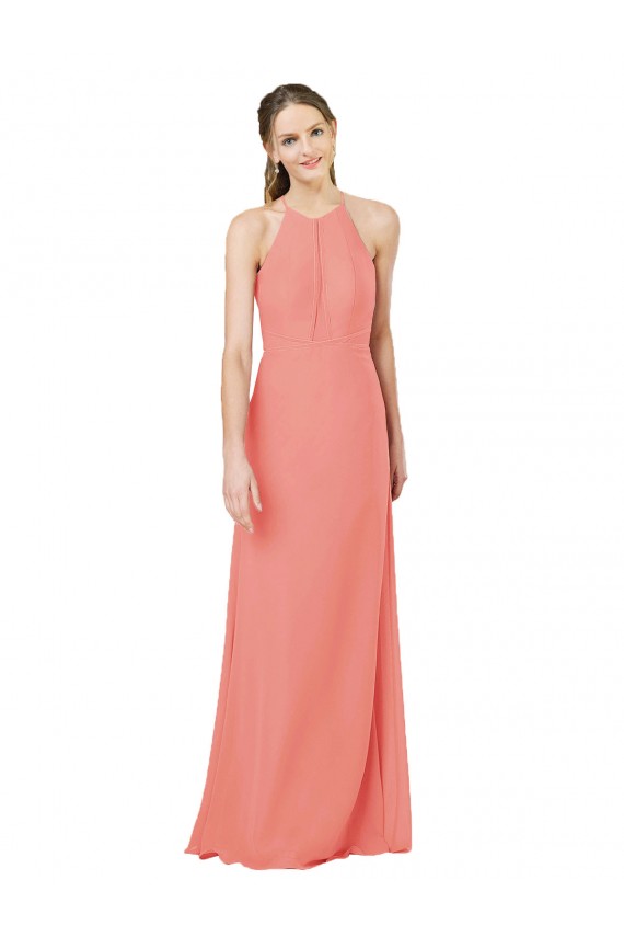 Buy Modern Long Chiffon Bridesmaid Dress with Keyhole Back UK