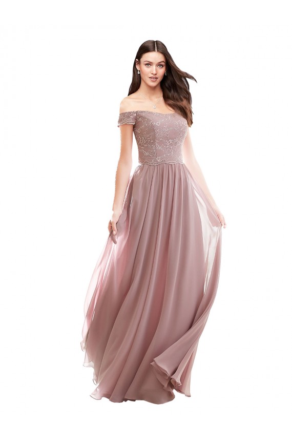 Buy Floor Length Chantilly Lace Off the Shoulder Chiffon Bridesmaid Dress UK