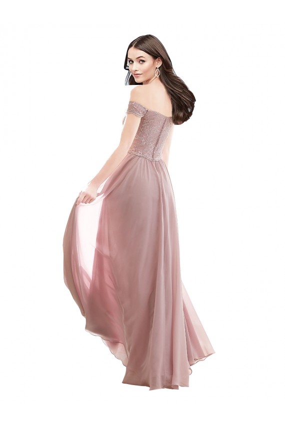 Buy Floor Length Chantilly Lace Off the Shoulder Chiffon Bridesmaid Dress UK