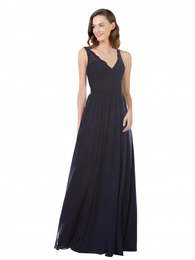 Buy Elegant Chiffon Bridesmaid Dress with V-Neck Lace Bodice UK