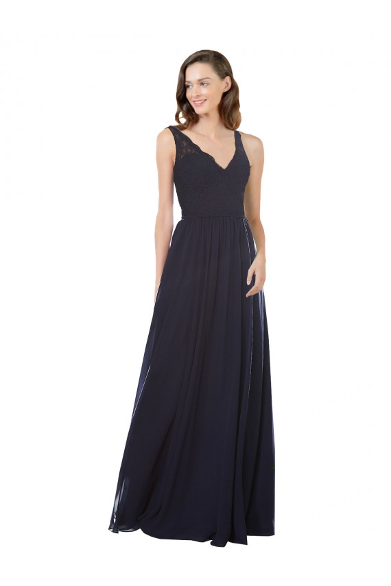 Buy Elegant Chiffon Bridesmaid Dress with V-Neck Lace Bodice UK