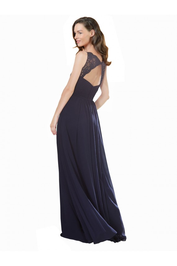 Buy Elegant Chiffon Bridesmaid Dress with V-Neck Lace Bodice UK