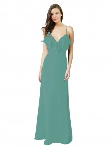 Buy Full Length Chiffon Bridesmaid Dress with Ruffled V-Neckline UK