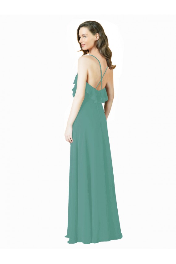 Buy Full Length Chiffon Bridesmaid Dress with Ruffled V-Neckline UK