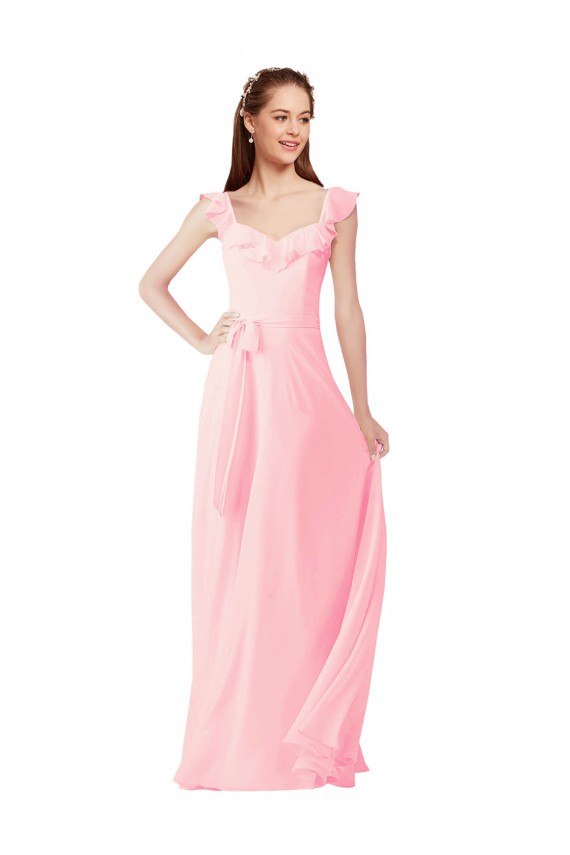 Buy Chiffon Bridesmaids Dress with Ruffle Neckline UK