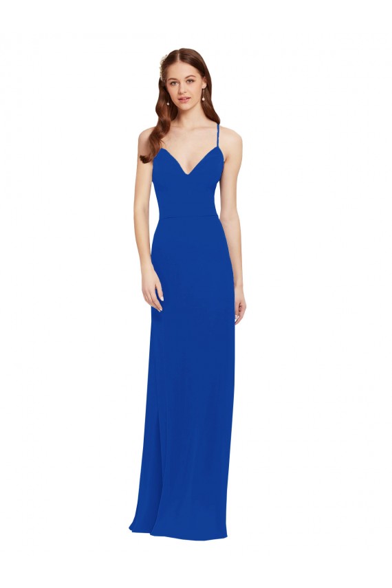Buy Chiffon Bridesmaid Dress with Deep V-Neck and Spaghetti Straps UK