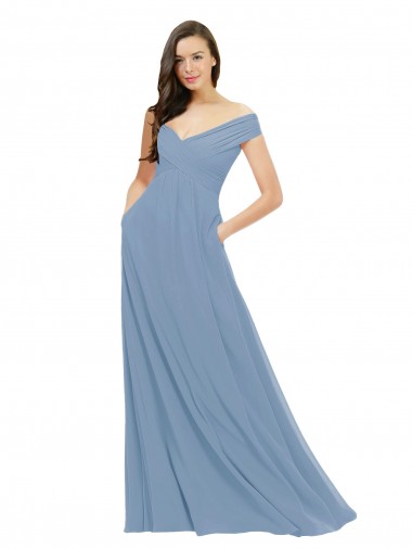 Buy Chiffon Bridesmaid Dress with Classic Off the Shoulder Neckline UK
