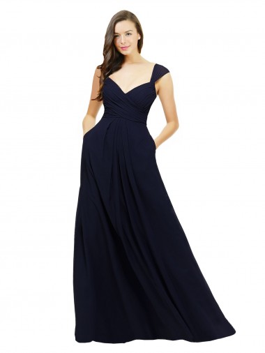 Buy Chiffon Bridesmaid Dress with Rouched Draped Bodice and Watteau Back UK