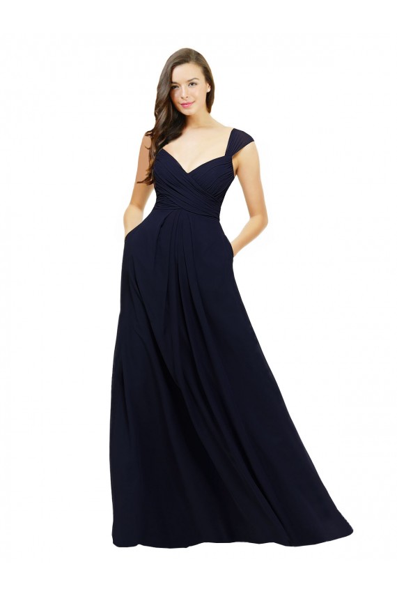 Buy Chiffon Bridesmaid Dress with Rouched Draped Bodice and Watteau Back UK