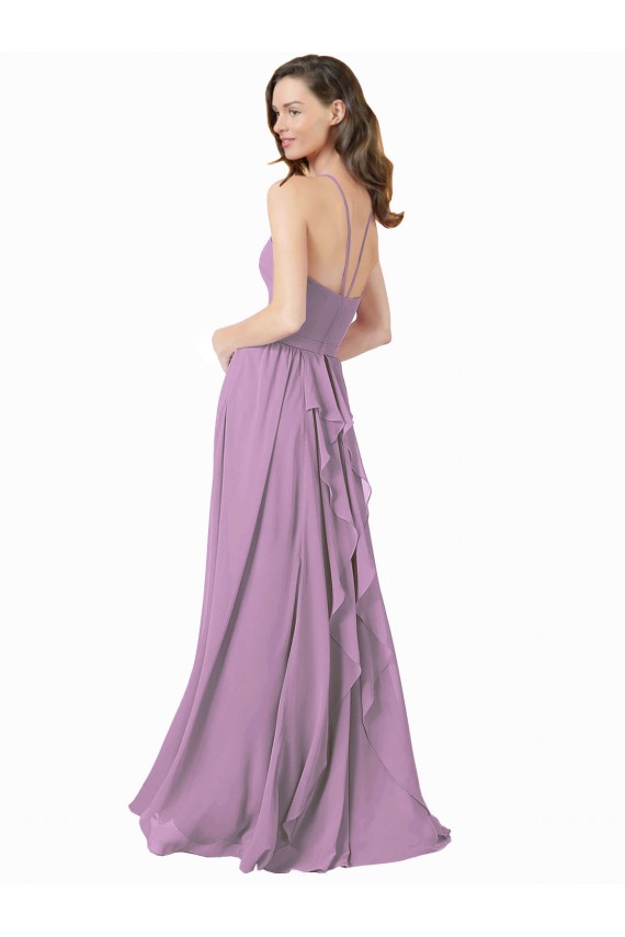 Buy High Halter Chiffon Bridesmaid Dress with Ruffle Details Back UK