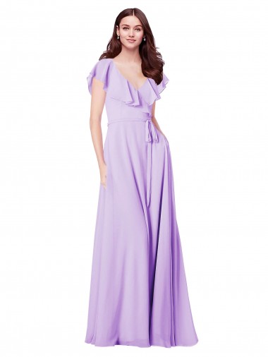 Buy Flutter Sleeves V-Neck Chiffon Bridesmaid Dress UK