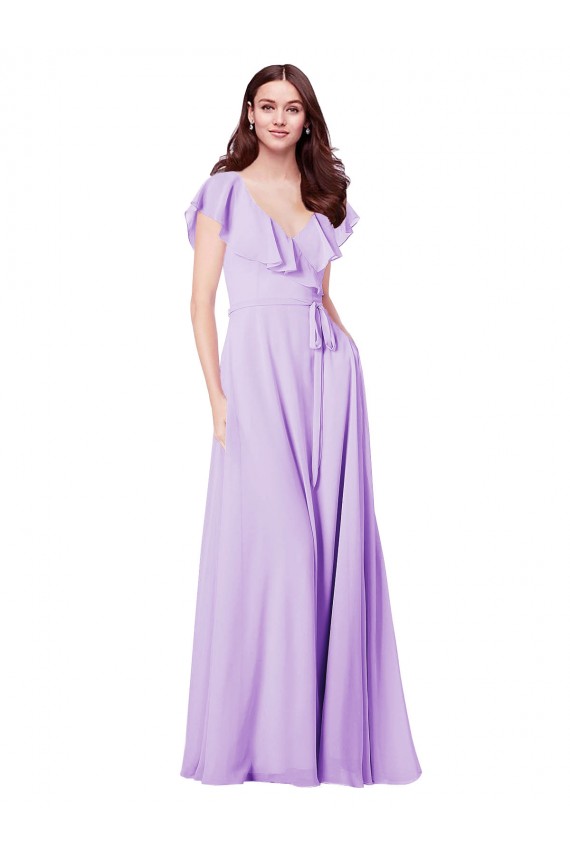 Buy Flutter Sleeves V-Neck Chiffon Bridesmaid Dress UK
