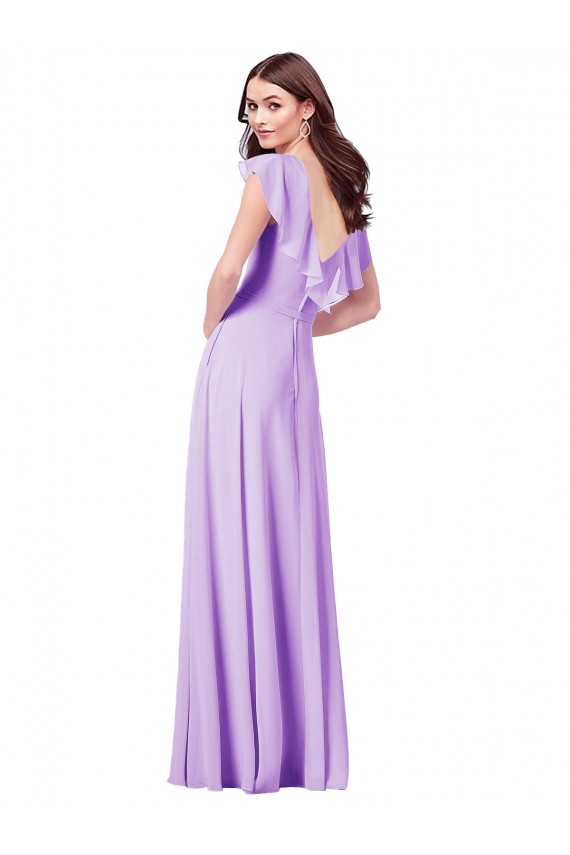 Buy Flutter Sleeves V-Neck Chiffon Bridesmaid Dress UK