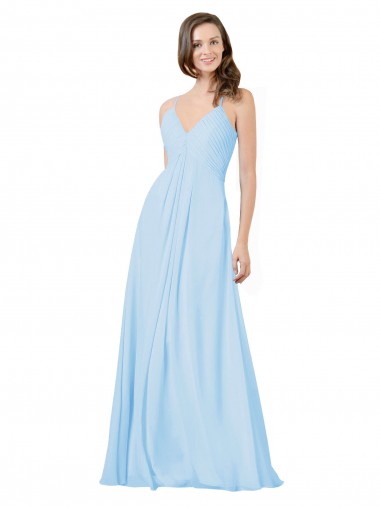 Buy Long V-Neck Chiffon Bridesmaid Dress with Keyhole Back UK