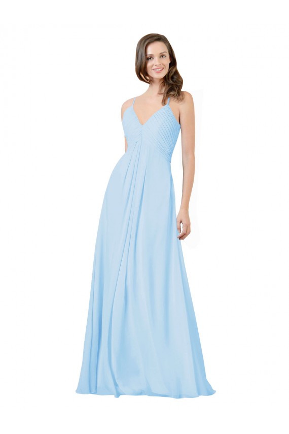 Buy Long V-Neck Chiffon Bridesmaid Dress with Keyhole Back UK