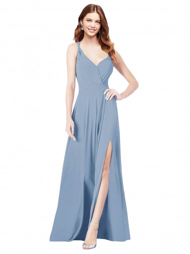 Buy Surplice Bodice A-Line Long Chiffon Bridesmaid Dress UK