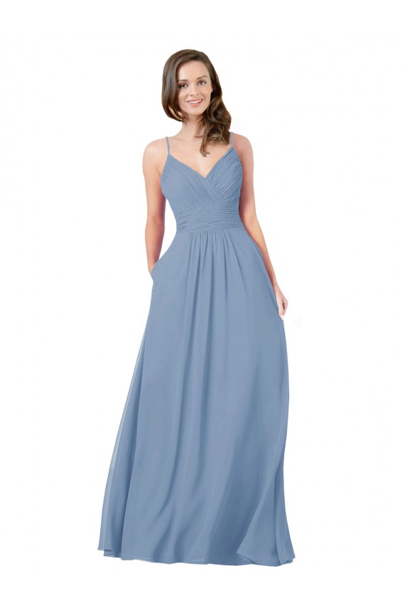 Buy A-Line Ruched V-Neckline Chiffon Bridesmaid Dress UK