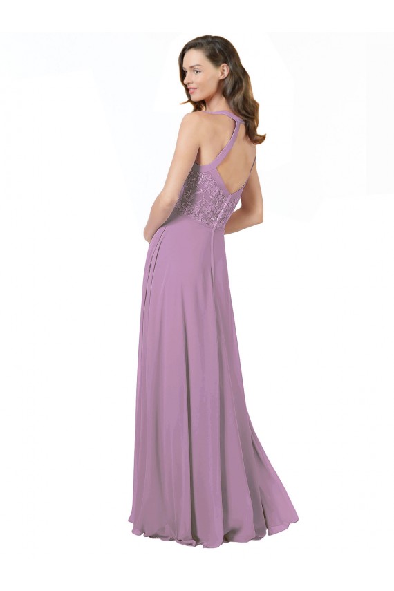 Buy Floral Detailed Chiffon Bridesmaid Dress with Keyhole Back UK