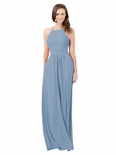 Buy Chiffon Bridesmaid Dress with High Halter Neckline UK