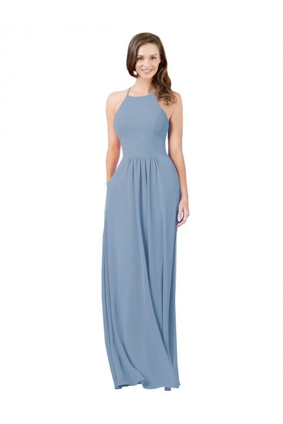 Buy Chiffon Bridesmaid Dress with High Halter Neckline UK