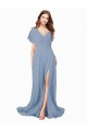 Buy Chiffon Bridesmaid Dress / Prom Dress with Flutter Sleeves and Front Slit UK