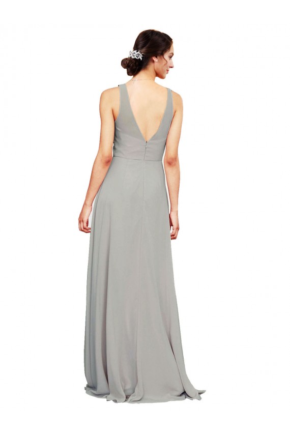 Buy V-Neck Chiffon Bridesmaid Dress with Illusion Gathered Bodice UK