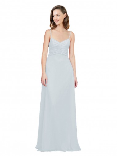 Buy Slim A-Line Chiffon Bridesmaid Dress with Spaghetti Strap Gathered Bodice UK