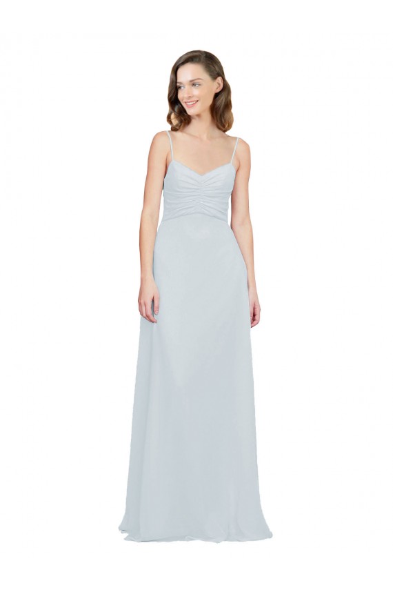 Buy Slim A-Line Chiffon Bridesmaid Dress with Spaghetti Strap Gathered Bodice UK