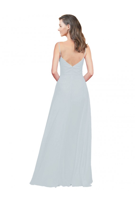 Buy Slim A-Line Chiffon Bridesmaid Dress with Spaghetti Strap Gathered Bodice UK