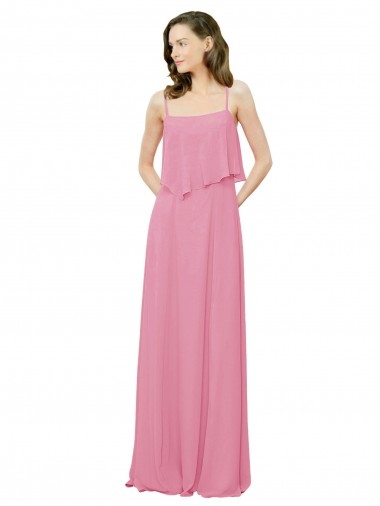 Buy Spaghetti Strap Chiffon Bridesmaids Dress with Ruffle Overlay UK