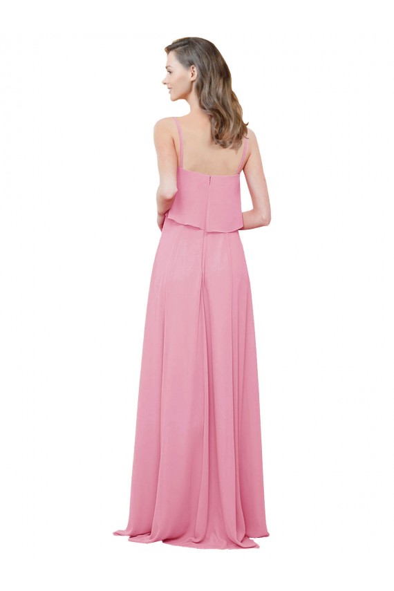Buy Spaghetti Strap Chiffon Bridesmaids Dress with Ruffle Overlay UK