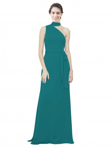 Buy One Shoulder Chiffon Bridesmaids Dress with Scarf Tie Neckline UK