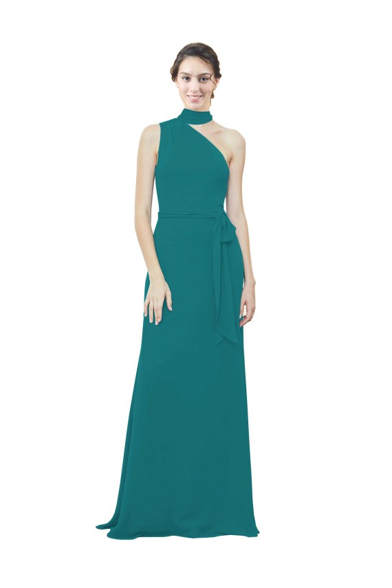 Buy One Shoulder Chiffon Bridesmaids Dress with Scarf Tie Neckline UK