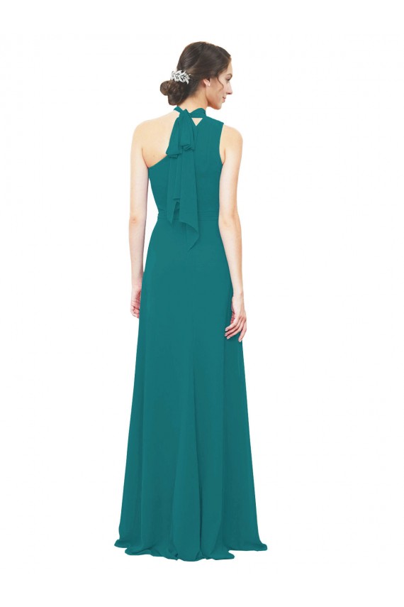Buy One Shoulder Chiffon Bridesmaids Dress with Scarf Tie Neckline UK
