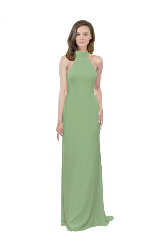 Buy High Collar Halter Neck Chiffon Bridesmaid Dress with Long Back Tie UK
