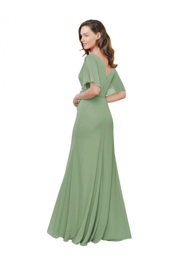 Buy Chiffon V-Neckline Wrap Bridesmaids Dress With Double Flutter Sleeve UK